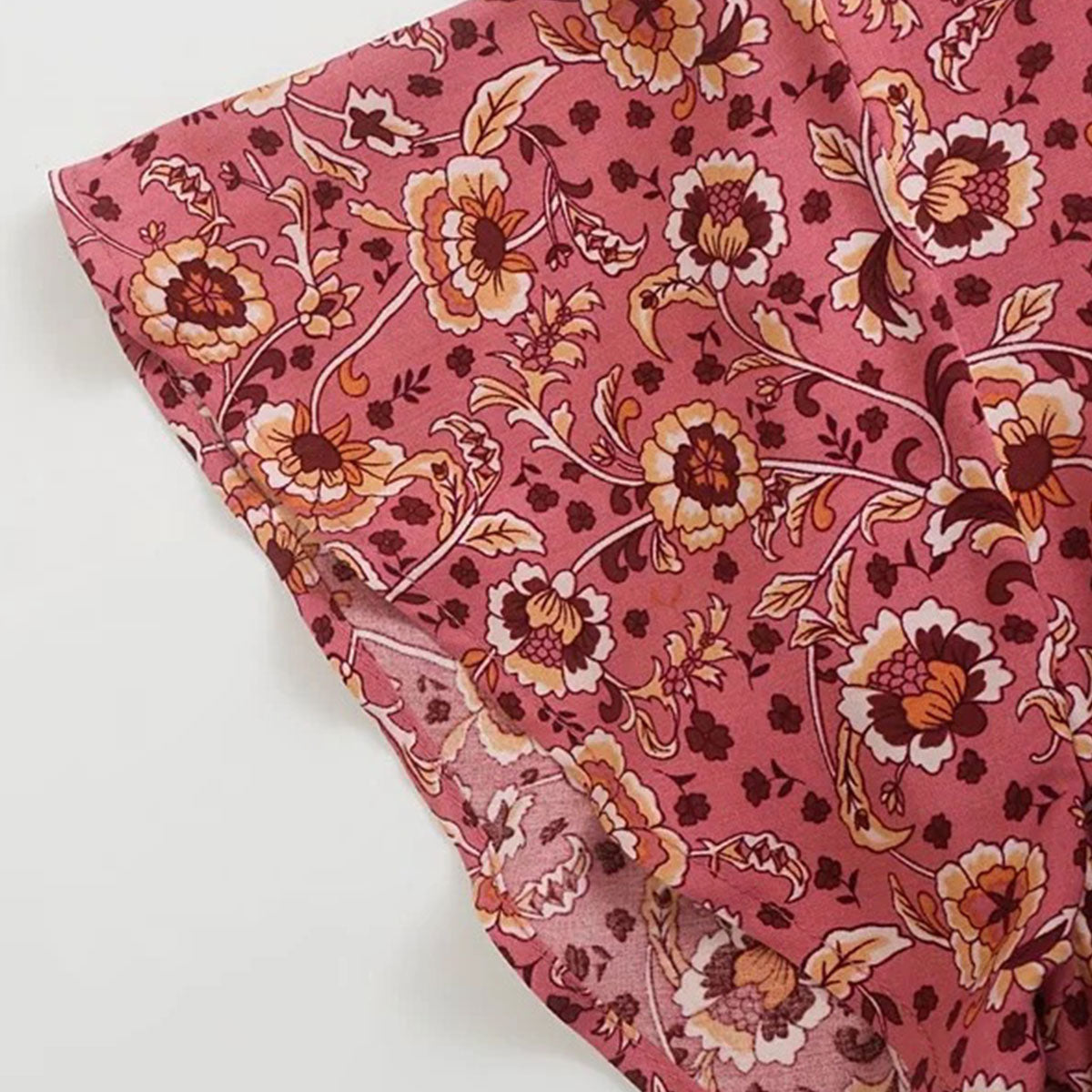 Rose Wine Boho Floral Print Midi Dress