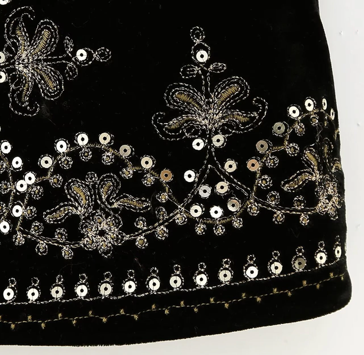 Black Boho Sequin Embroidered Vest