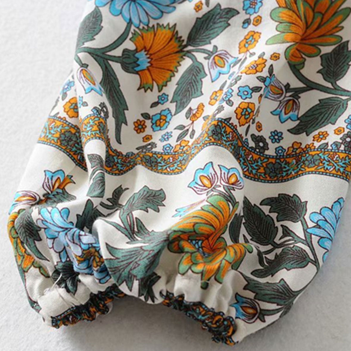 Jasmine White Boho Floral Print Long Sleeve Crop Top