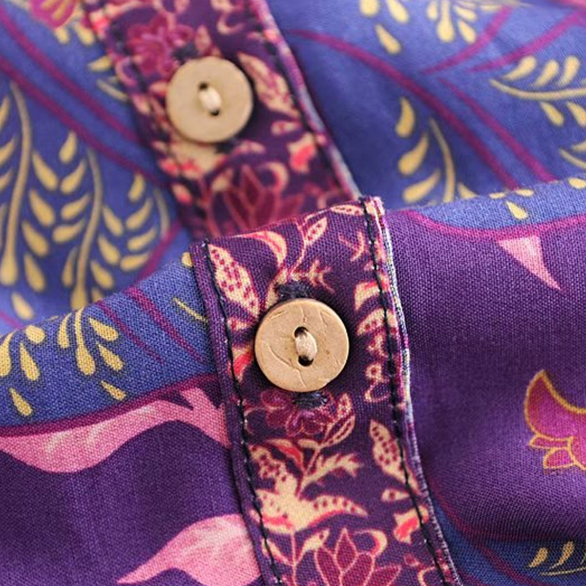 Purple Willow Boho Floral Print Long Sleeve Blouse