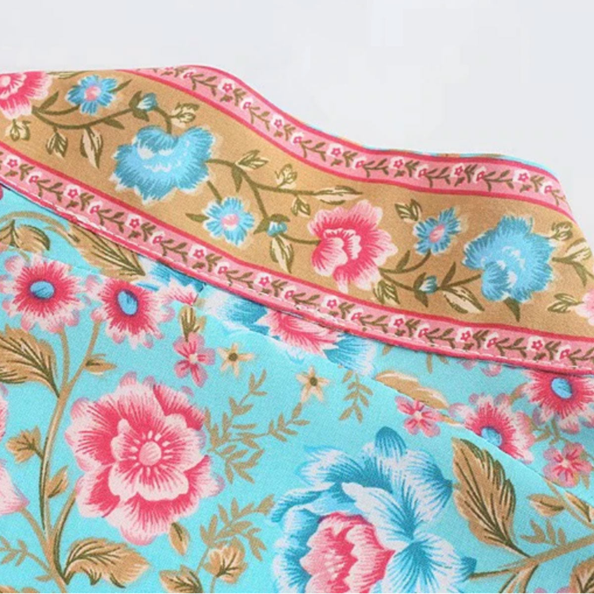 Sea Glass Blue Boho Floral Print Midi Robe