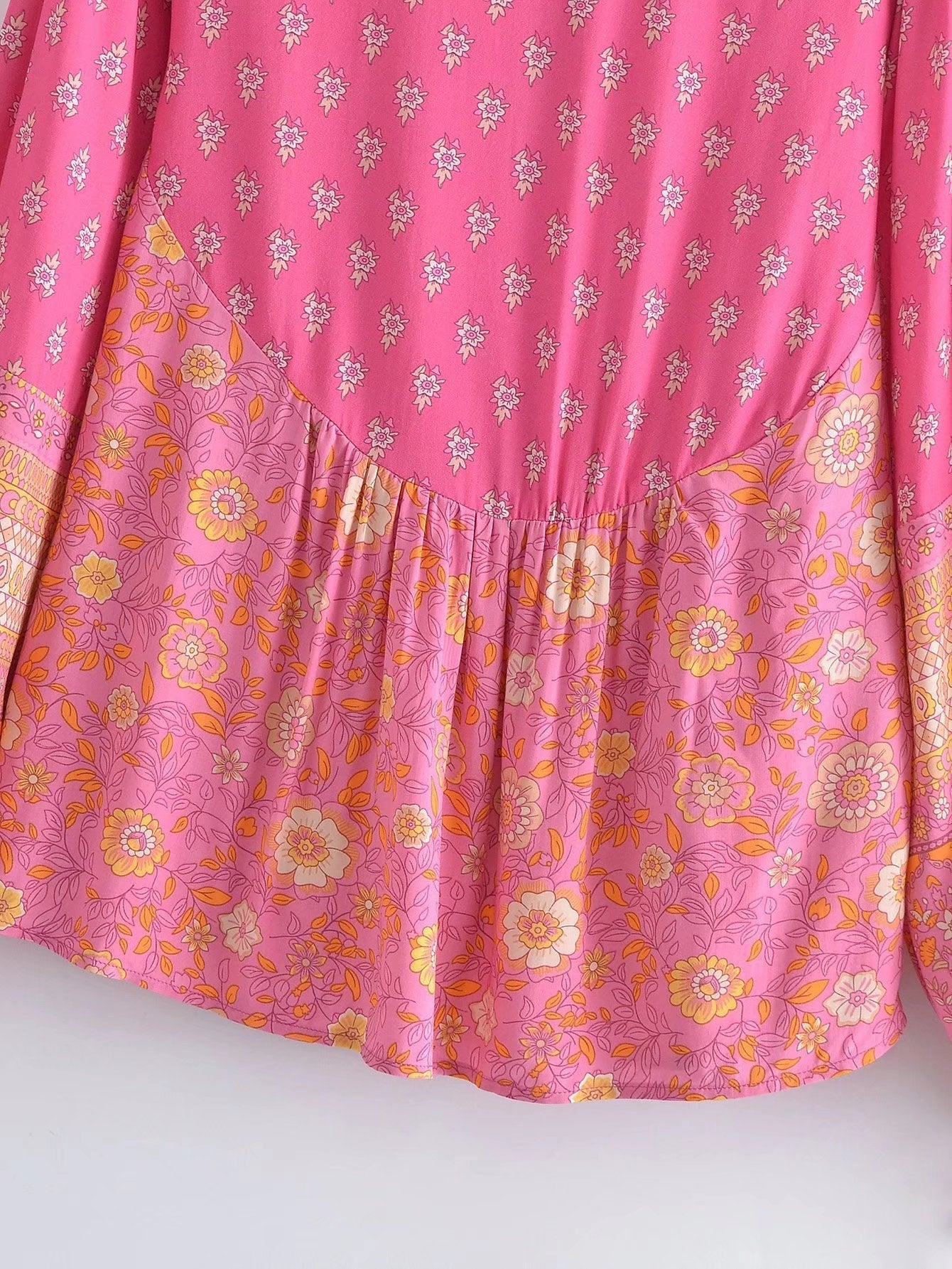 Capri Pink Boho Floral Print Long Sleeve Blouse