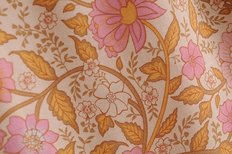 Monticello Rose Boho Floral Print Short Sleeve Blouse