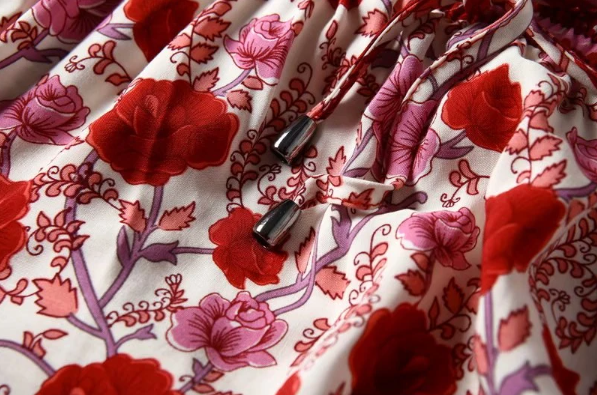 Rose Charm Boho Floral Print Midi Skirt