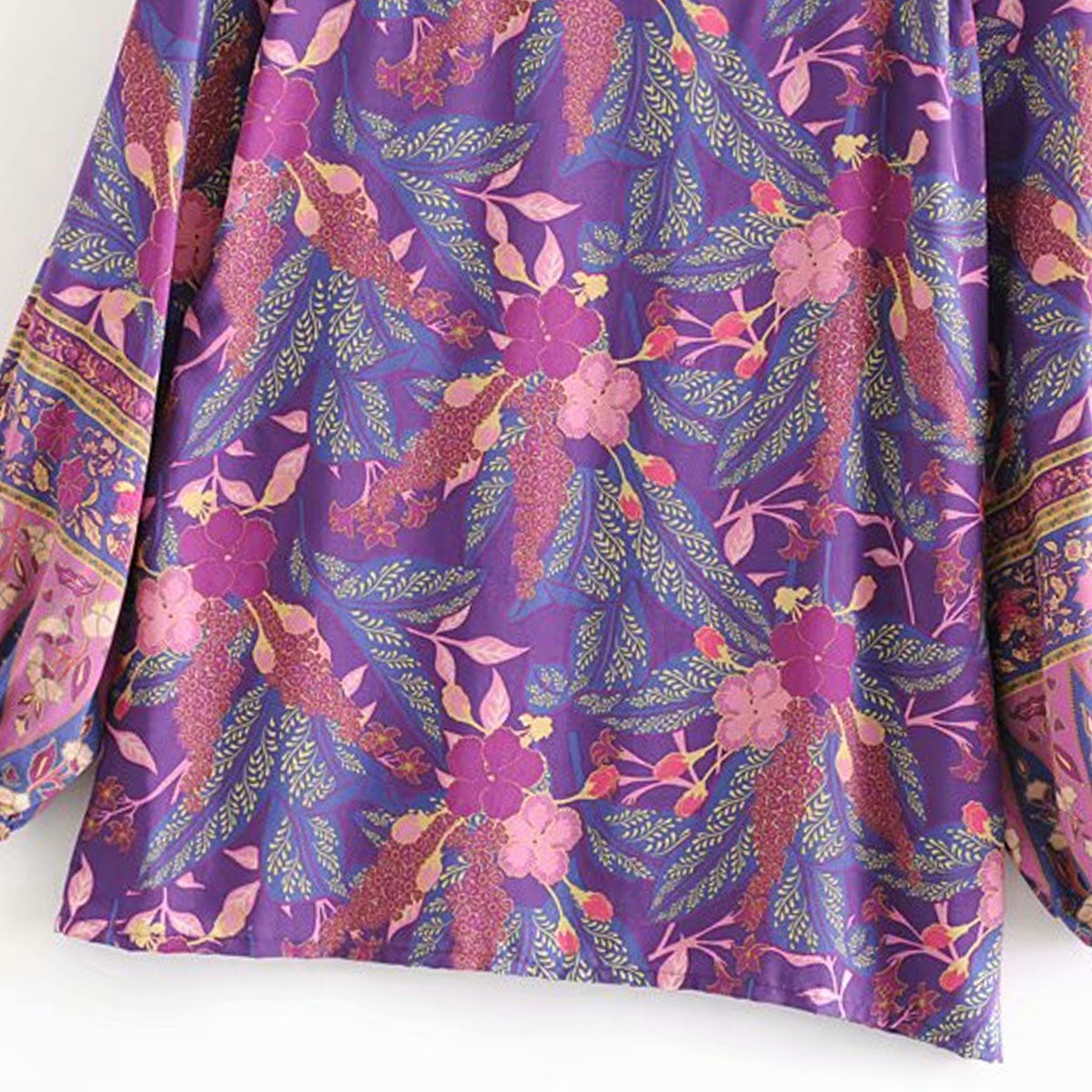 Purple Willow Boho Floral Print Long Sleeve Blouse