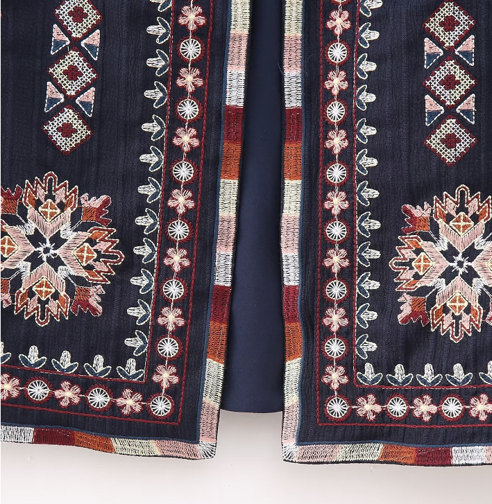 Navy Boho Aztec Embroidered Vest
