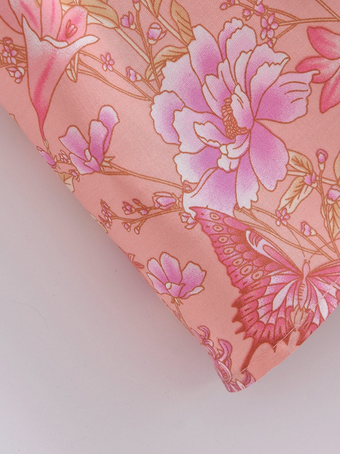 Pink Butterfly Boho Floral Print Long Sleeve Maxi Dress