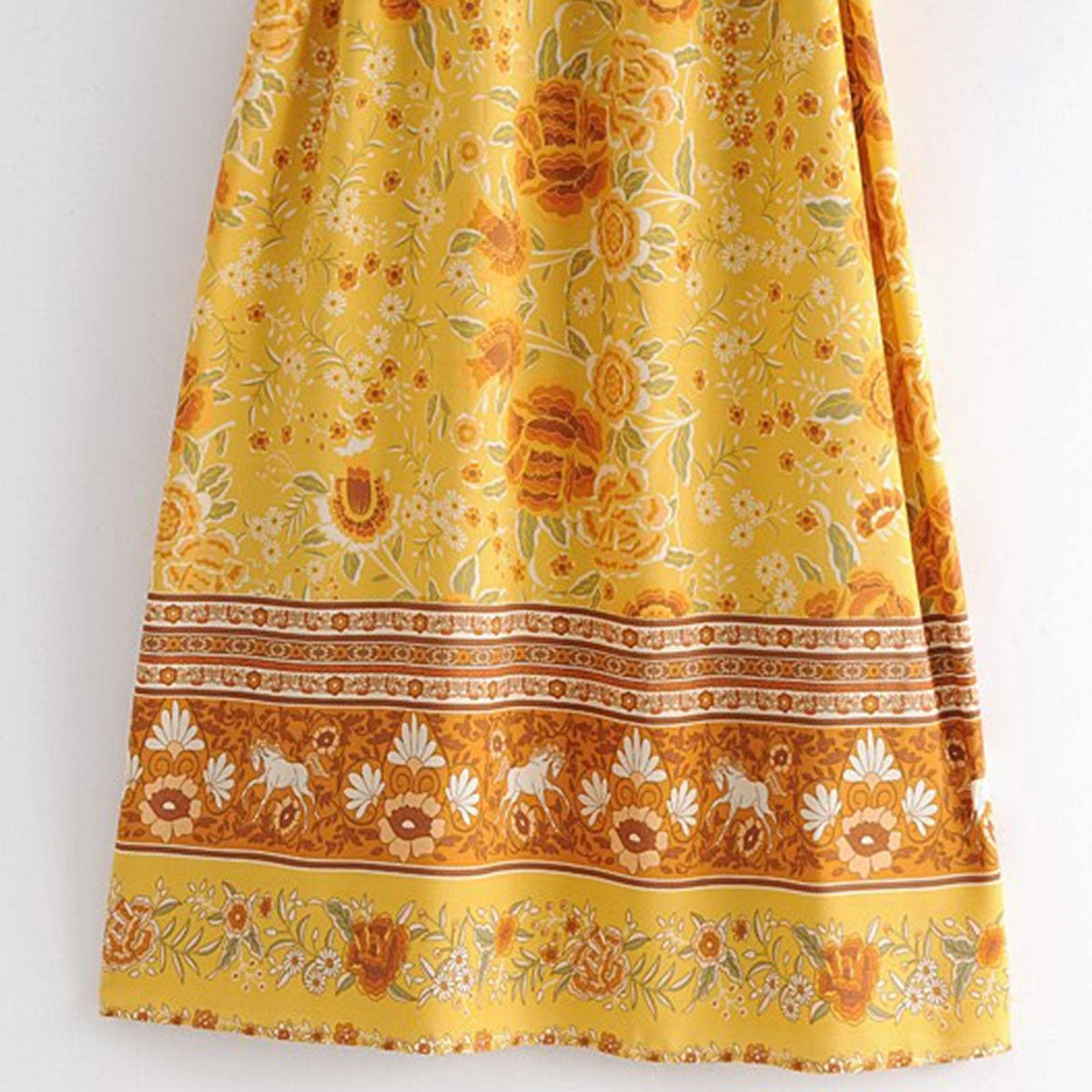 Golden Yellow Horse Boho Maxi Robe