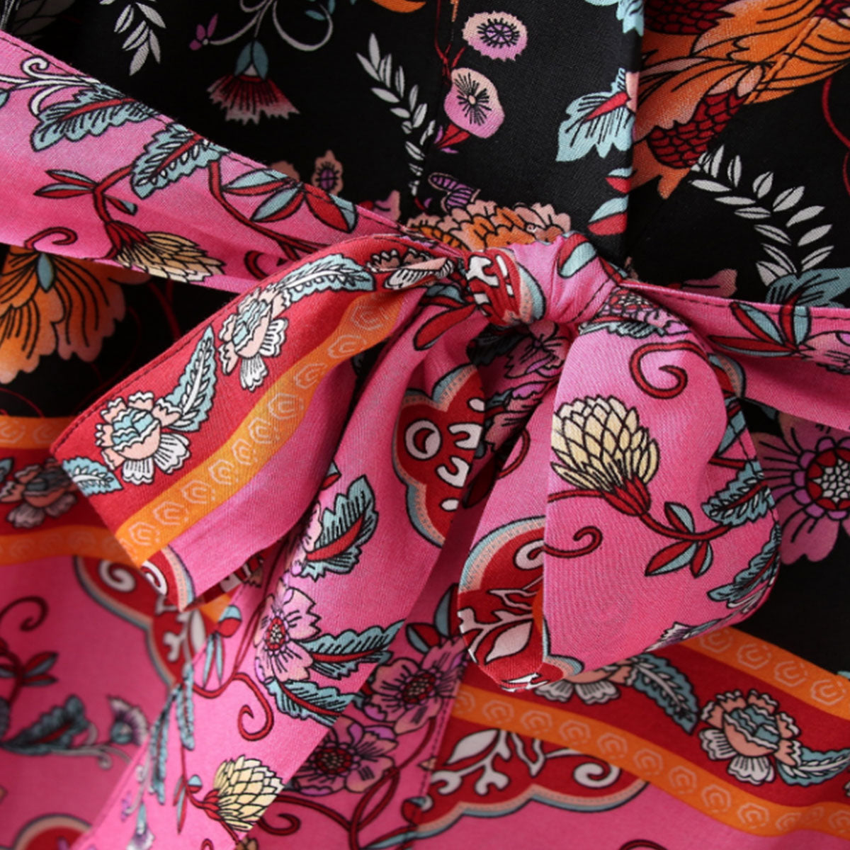 Black Magic Boho Floral Print Short Robe