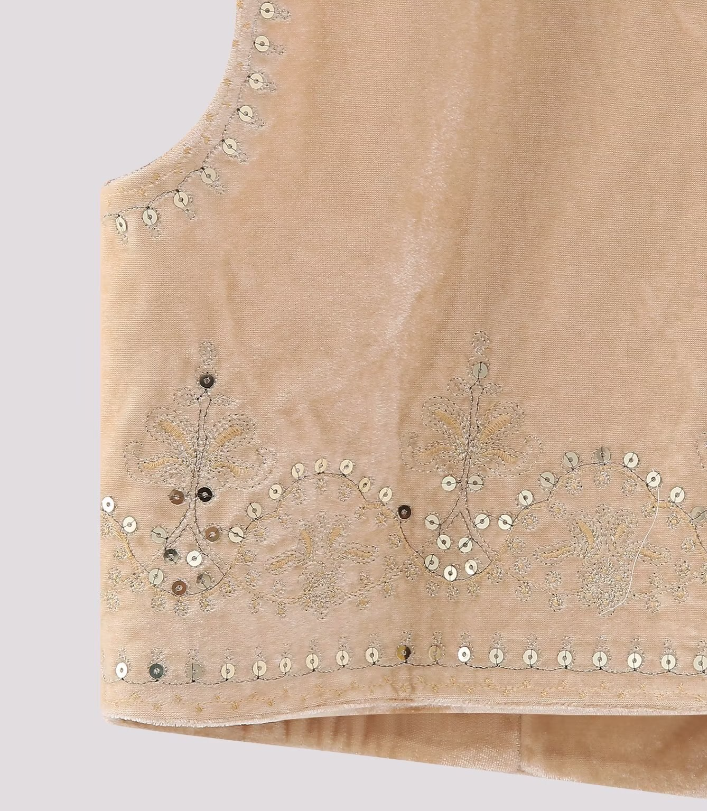 Cream Boho Sequin Embroidered Vest