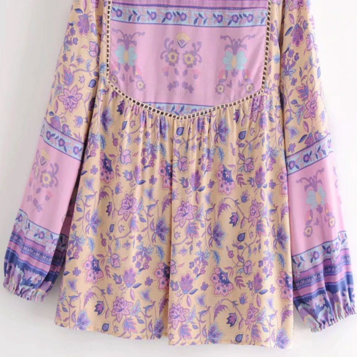 Lavender Falls Boho Floral Print Long Sleeve Blouse