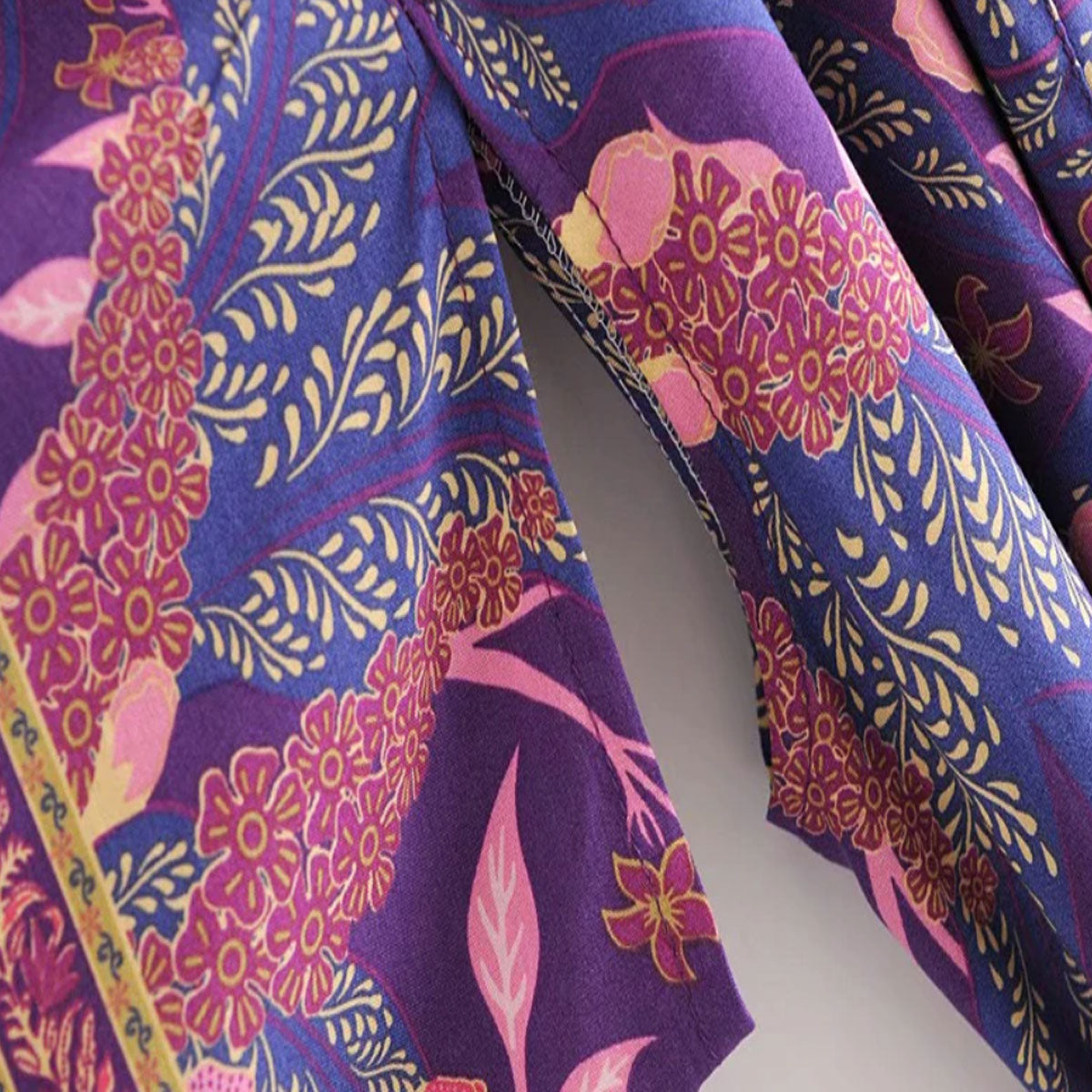 Violet Purple Boho Floral Print Maxi Robe