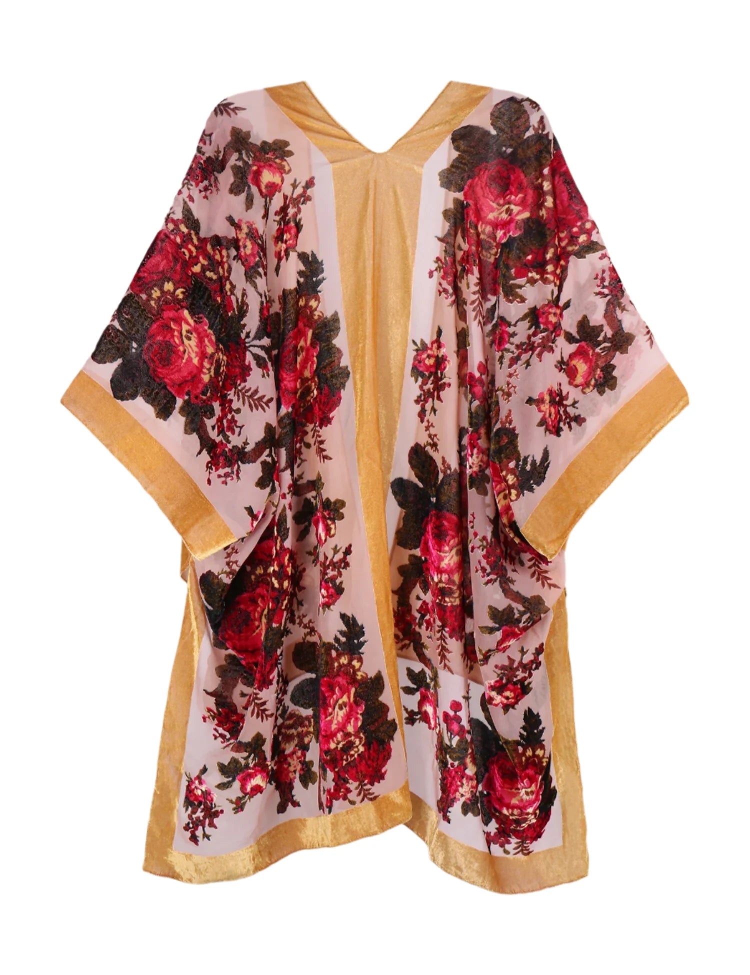 Sunlit Rose Floral Print Velvet Burnout Kimono