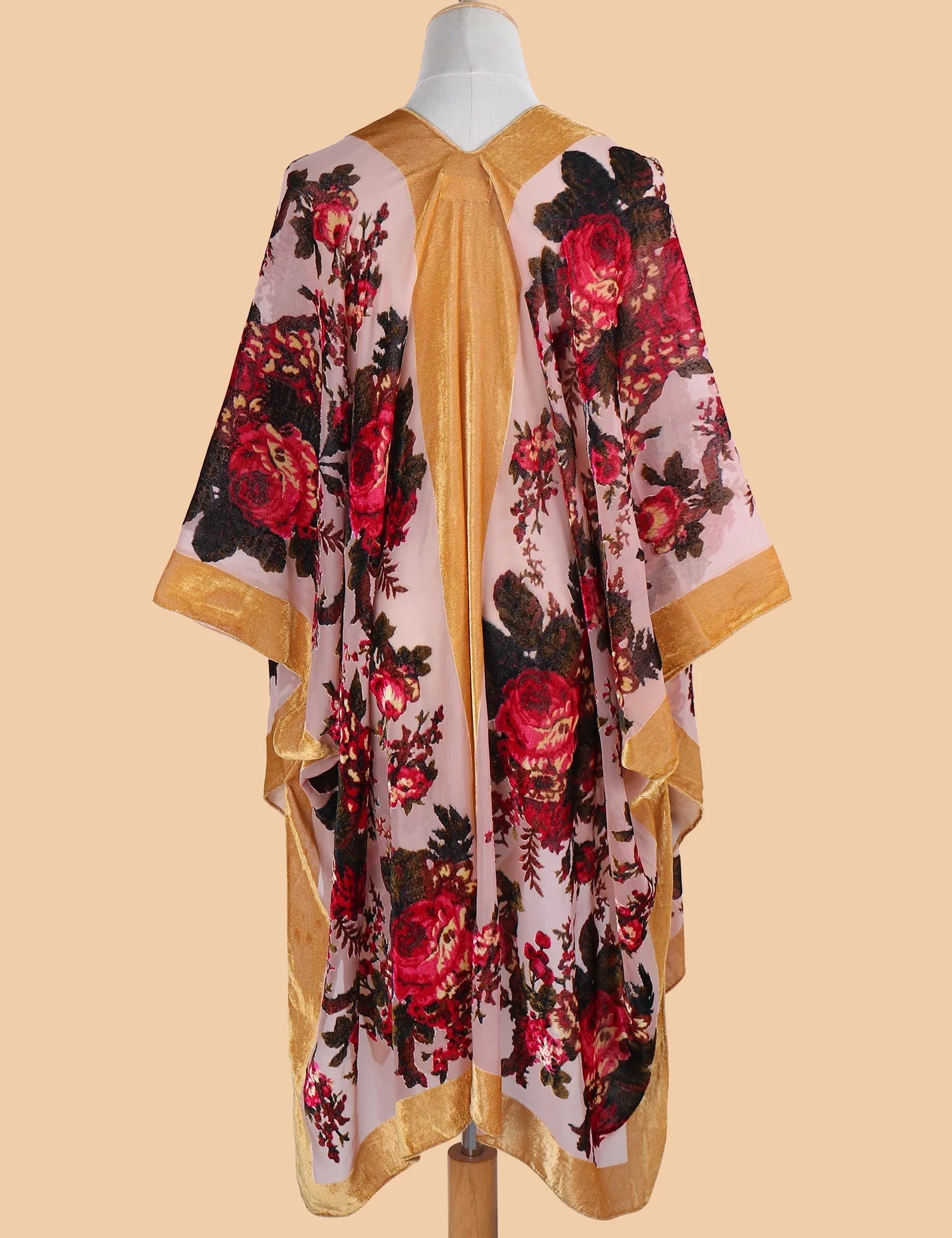 Sunlit Rose Floral Print Velvet Burnout Kimono
