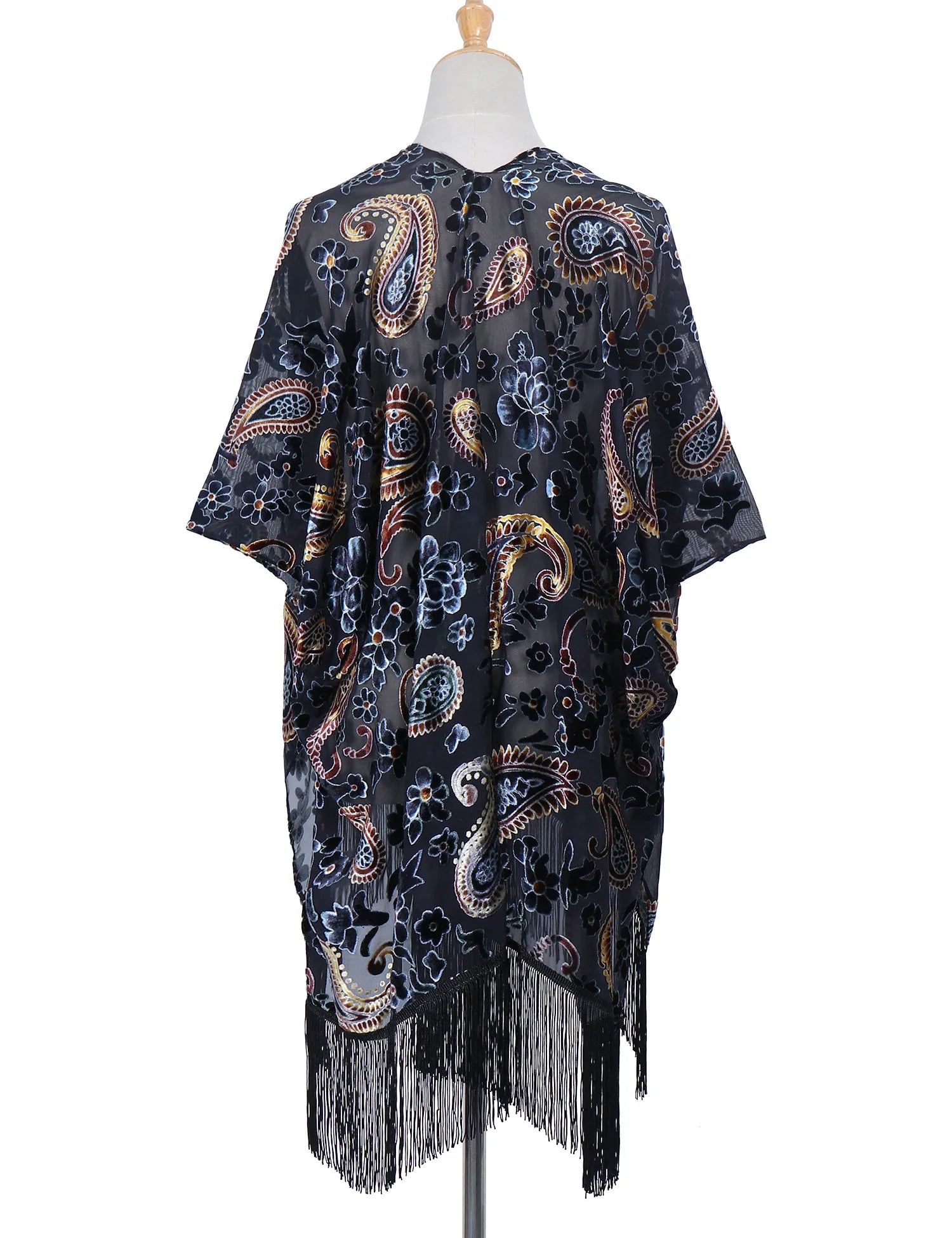 Ravenwood Floral Burnout Velvet Fringe Kimono
