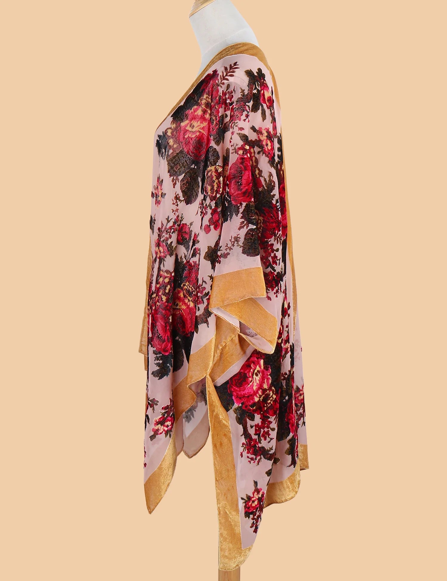 Sunlit Rose Floral Print Velvet Burnout Kimono