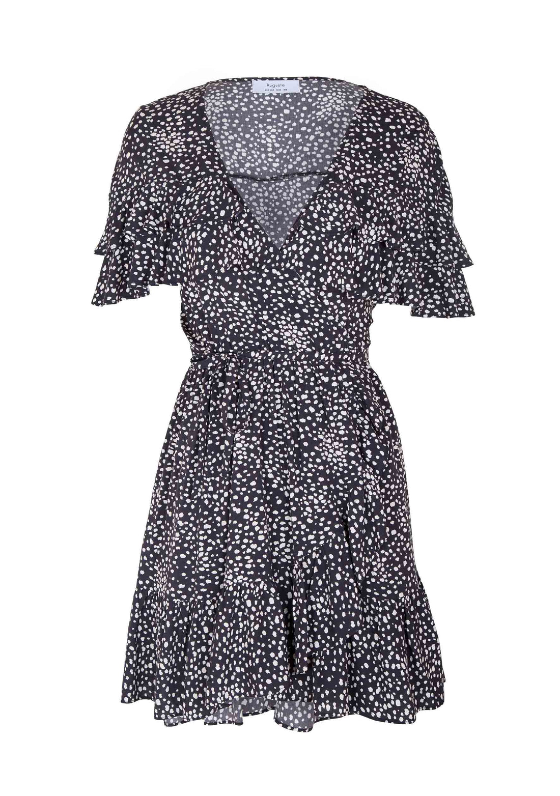 Edie Cascade Wrap Mini Dress Black