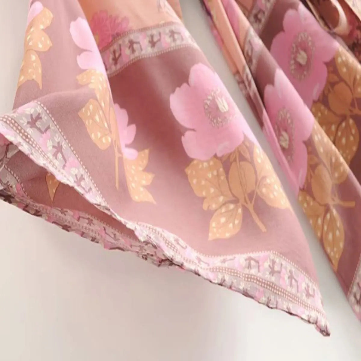 French Pink Boho Rose Floral Print Short Robe