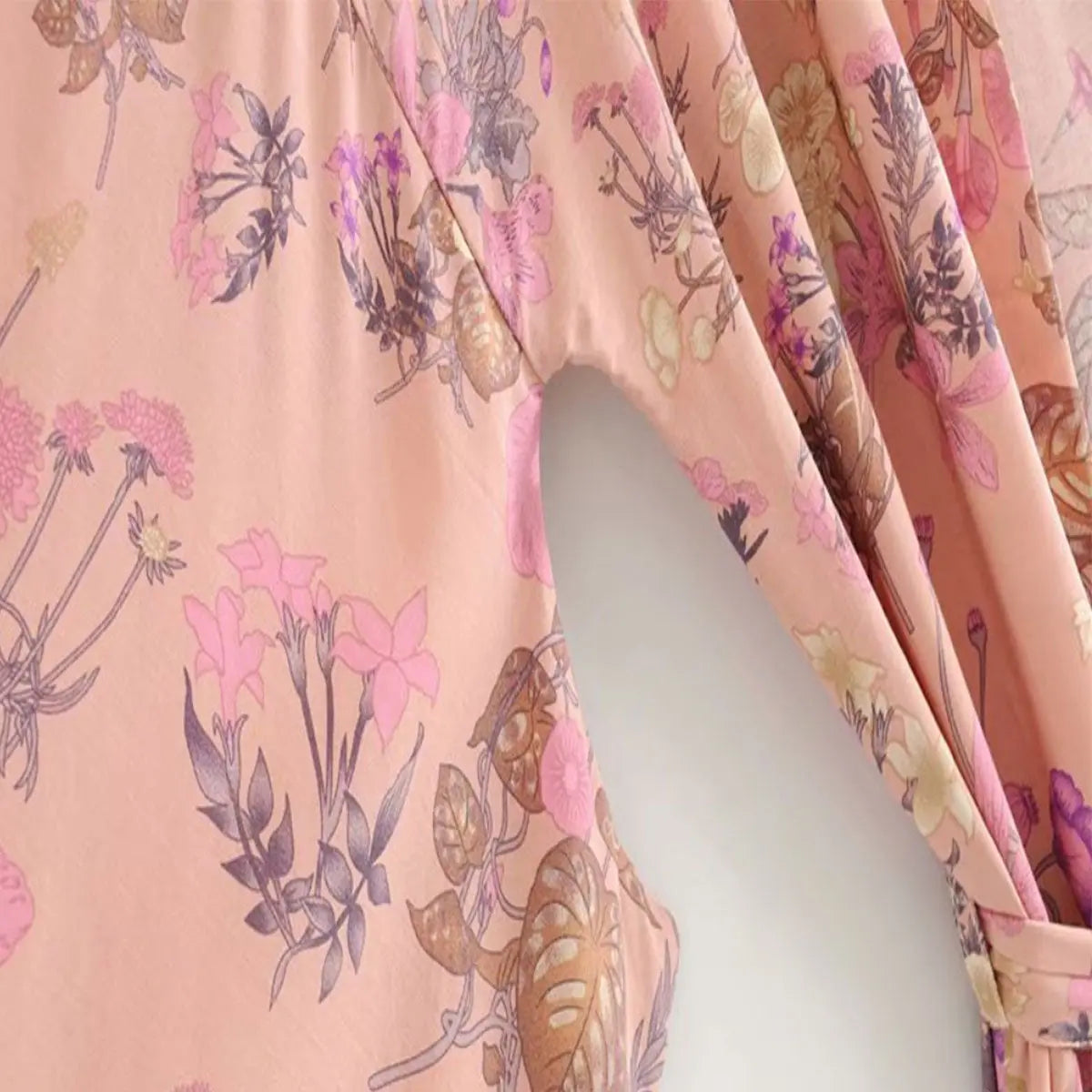 French Pink Boho Rose Floral Print Short Robe