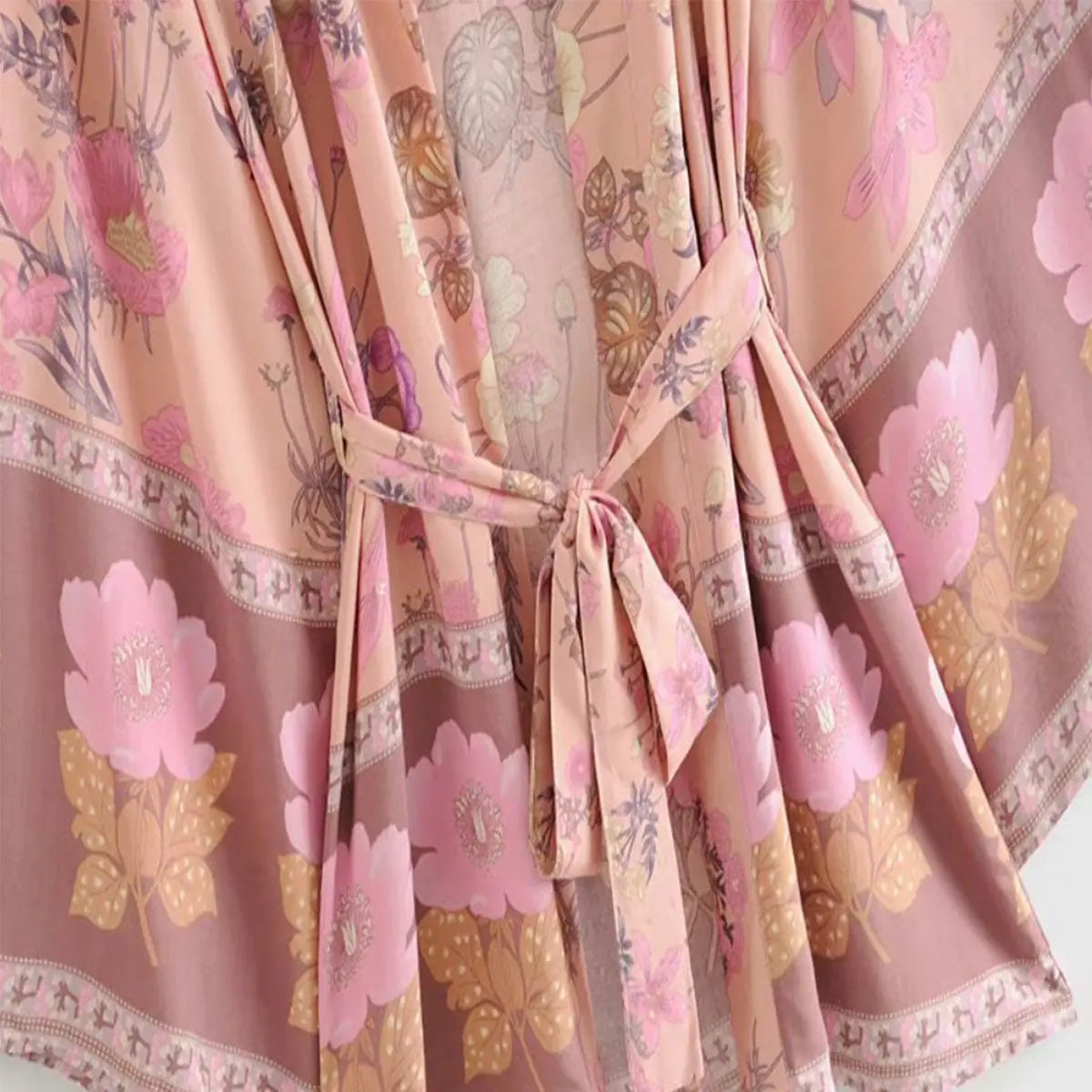 French Pink Boho Rose Floral Print Short Robe
