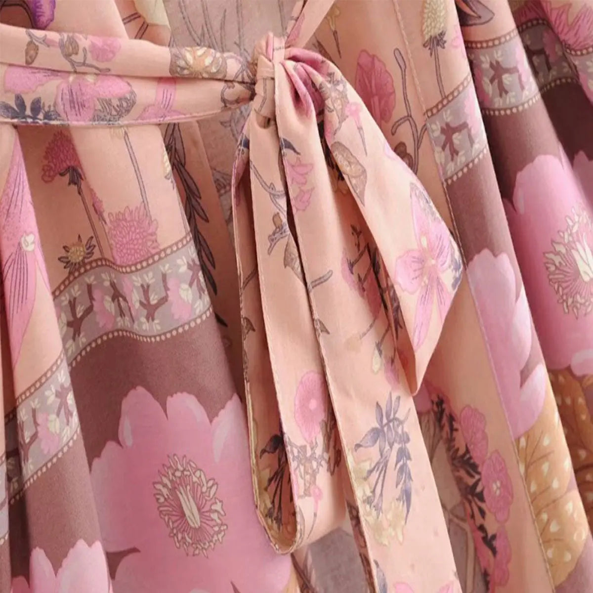 French Pink Boho Rose Floral Print Short Robe