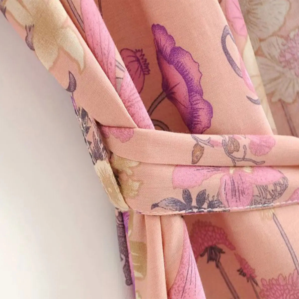 French Pink Boho Rose Floral Print Short Robe