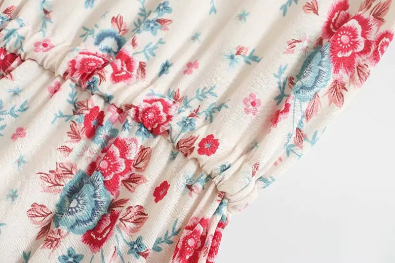 Red Rosebud Boho Floral Print Maxi Dress