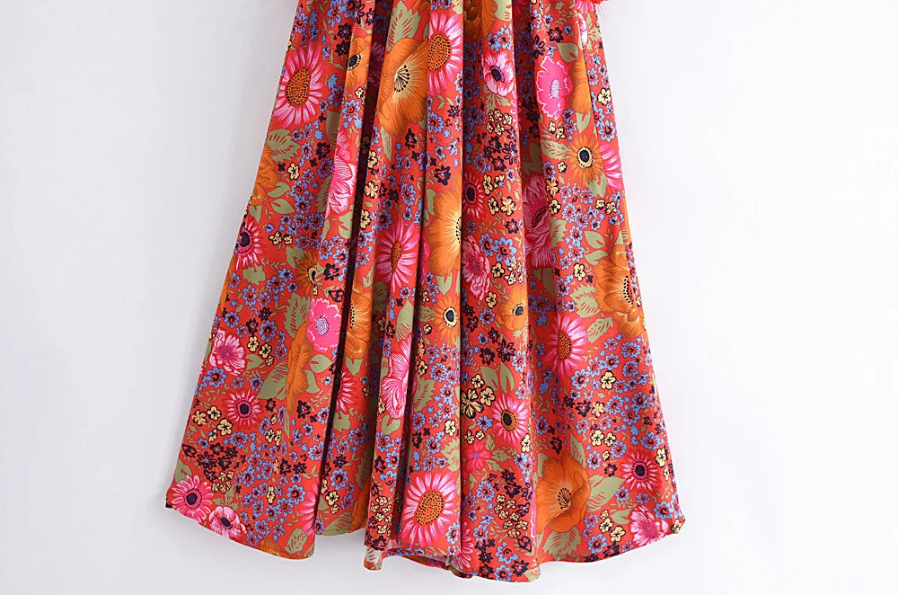 Calypso Berry Floral Boho Floral Print Midi Dress
