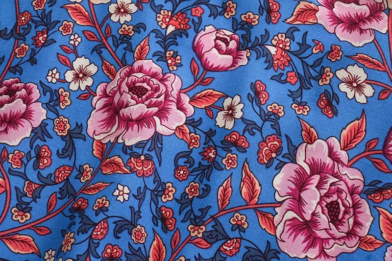 Sapphire Garden Boho Floral Print Mini Dress