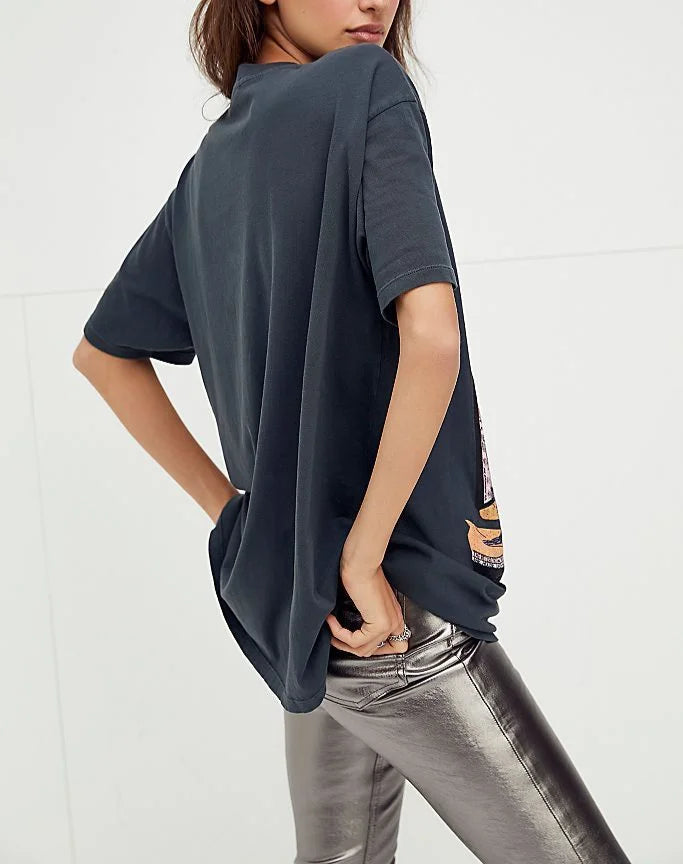 Black Retro-Inspired Boho Chic Graphic Tshirt