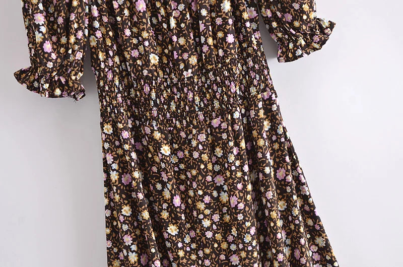 Wild Lavender Boho Floral Print Midi Dress