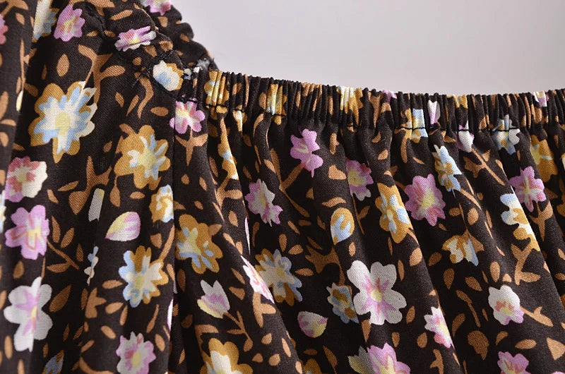 Wild Lavender Boho Floral Print Midi Dress