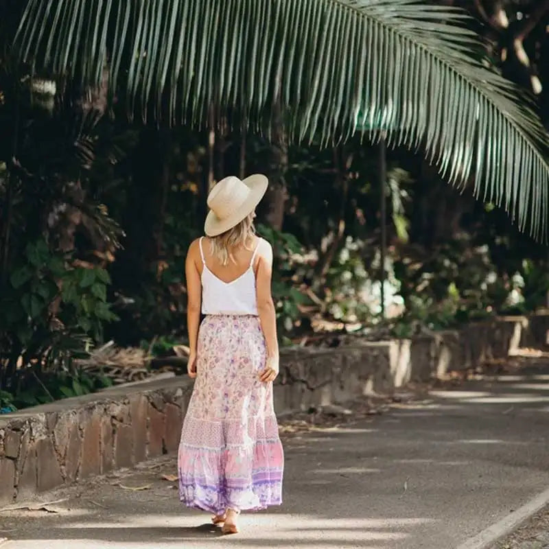Lavender Falls Floral Print Boho Maxi Skirt