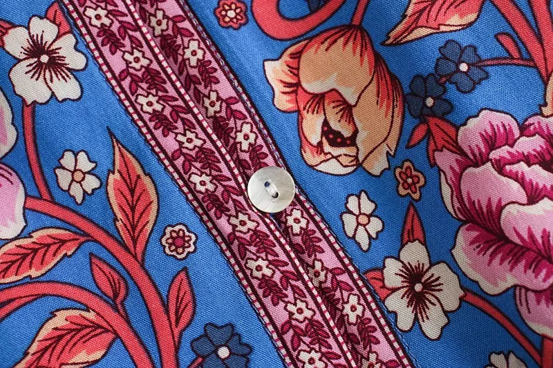Sapphire Garden Boho Floral Print Mini Dress