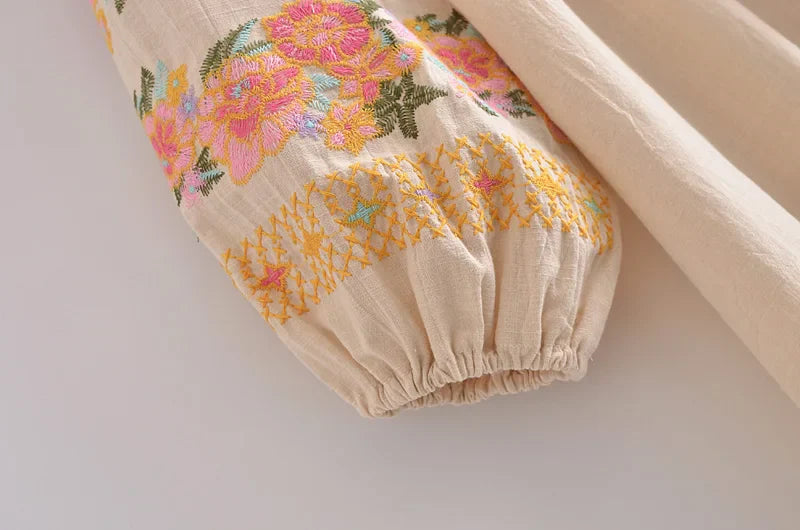 Blush Meadow Boho Floral Embroidered Mini Dress