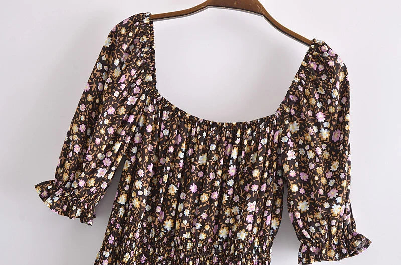 Wild Lavender Boho Floral Print Midi Dress