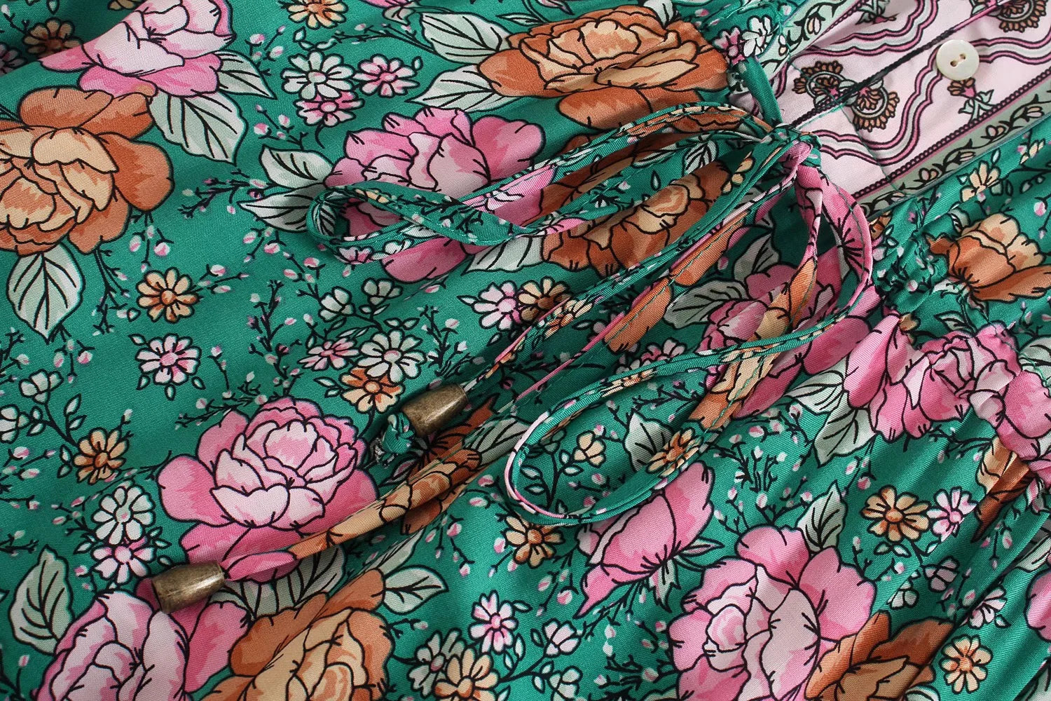 Teal Garden Boho Floral Print Midi Dress