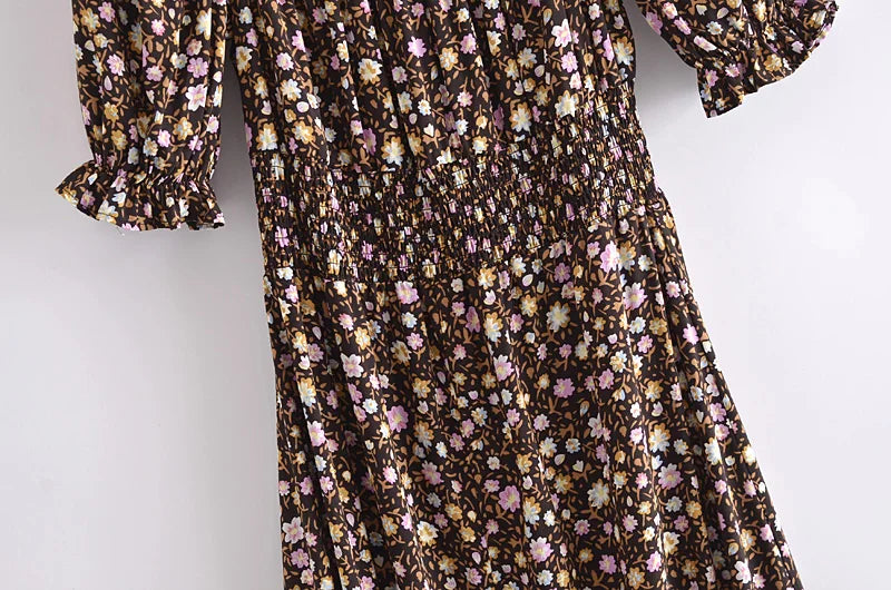 Wild Lavender Boho Floral Print Midi Dress