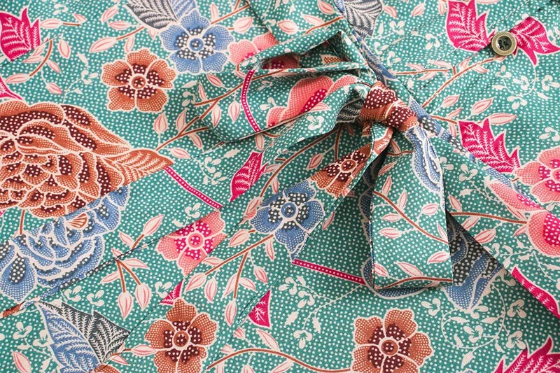 Blooming Green Boho Floral Print Midi Dress
