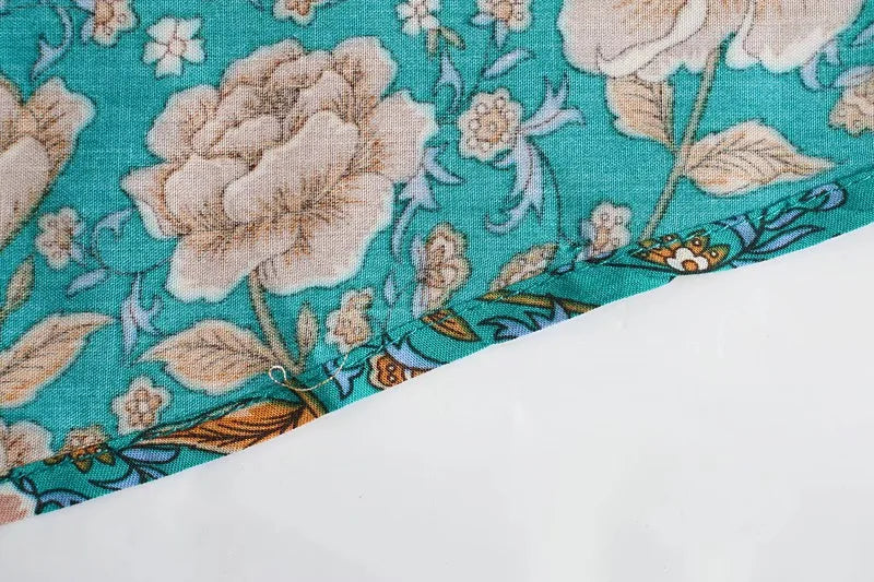 Jade Garden Boho Floral Print Mini Dress