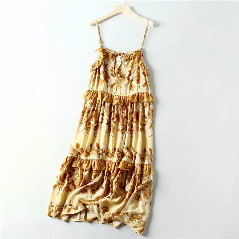 Wildflower Wanderer Boho Floral Print Midi Dress