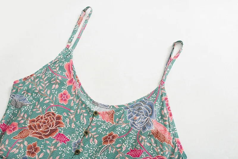 Blooming Green Boho Floral Print Midi Dress