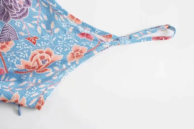 Blooming Blue Boho Floral Print Midi Dress