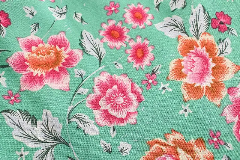 Mint Rosebud Boho Floral Print Midi Skirt
