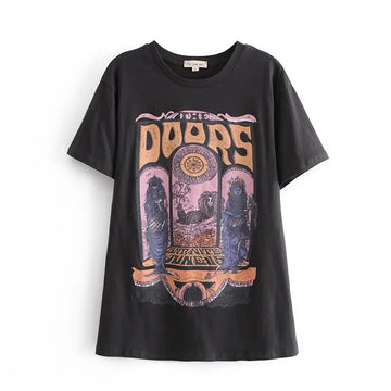 Black Retro-Inspired Boho Chic Graphic Tshirt