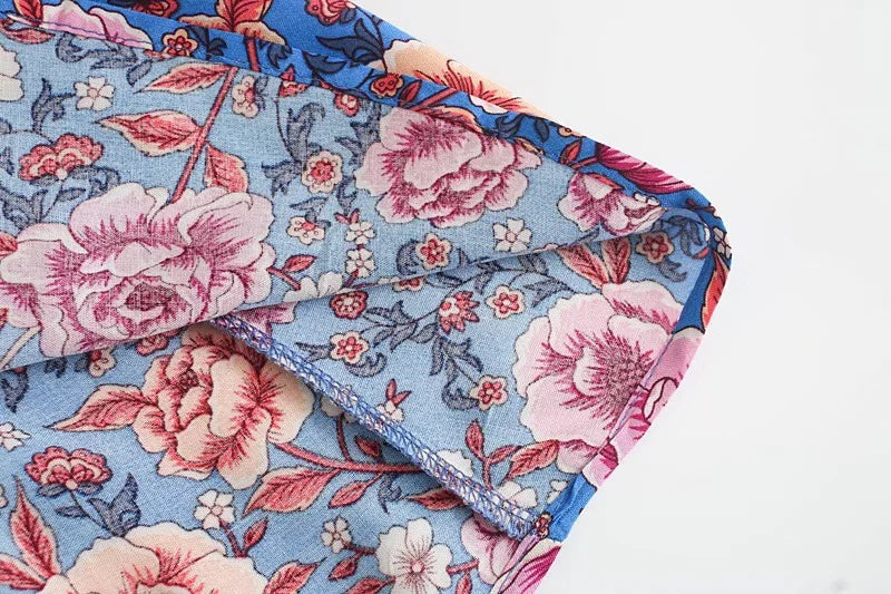 Sapphire Garden Boho Floral Print Mini Dress
