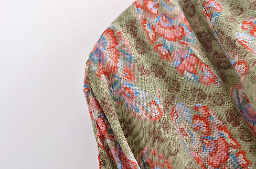 Sage Haven Boho Floral Print Short Robe
