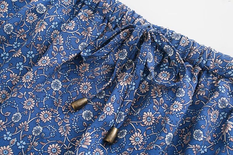 Blue Meadow Boho Floral Print Midi Skirt
