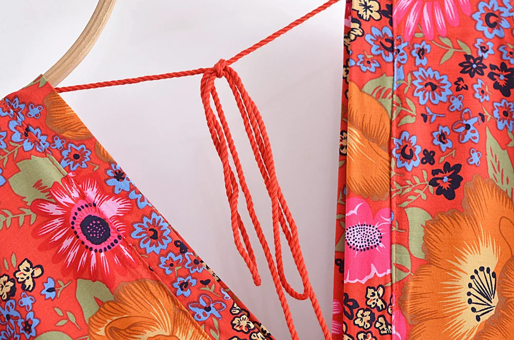 Calypso Berry Floral Boho Floral Print Midi Dress