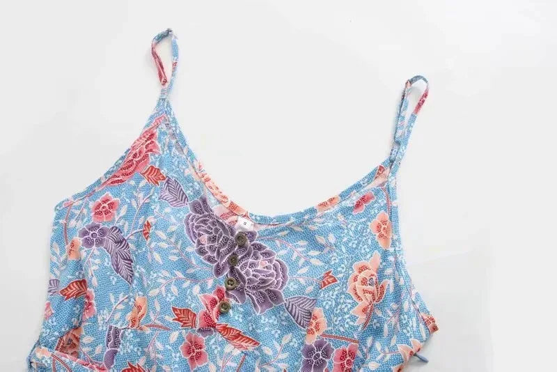 Blooming Blue Boho Floral Print Midi Dress